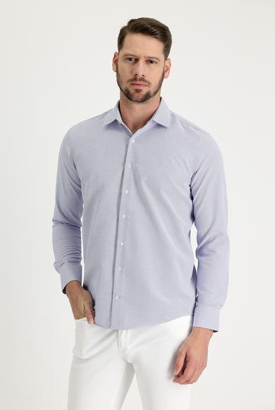 Erkek Giyim - AÇIK LACİVERT S Beden Uzun Kol Slim Fit Klasik Desenli Pamuklu Gömlek