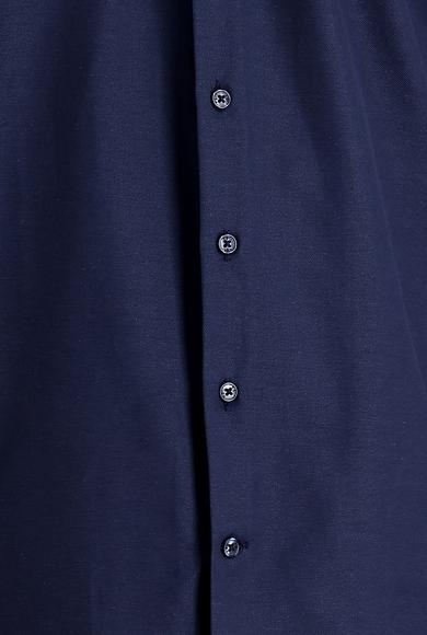 Erkek Giyim - KOYU LACİVERT M Beden Uzun Kol Slim Fit Dar Kesim Klasik Desenli Pamuklu Gömlek