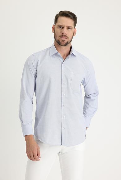 Erkek Giyim - ORTA GRİ XL Beden Uzun Kol Klasik Desenli Pamuklu Gömlek