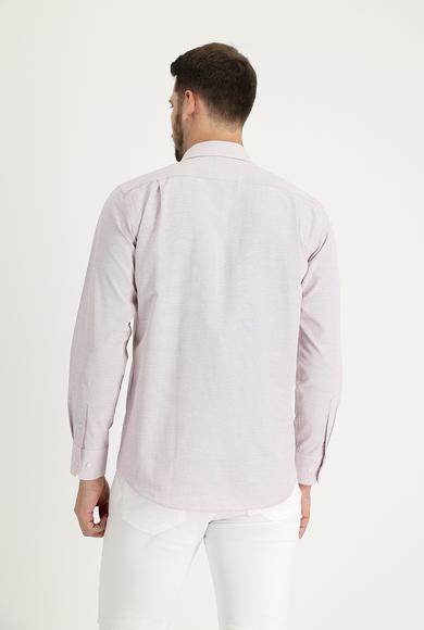 Erkek Giyim - AÇIK KIRMIZI XL Beden Uzun Kol Klasik Desenli Pamuklu Gömlek