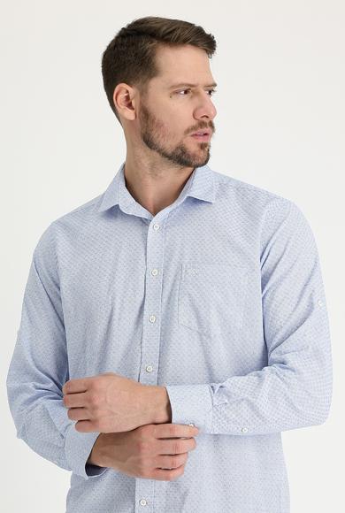 Erkek Giyim - MAVİ 4X Beden Uzun Kol Relax Fit Desenli Pamuklu Gömlek