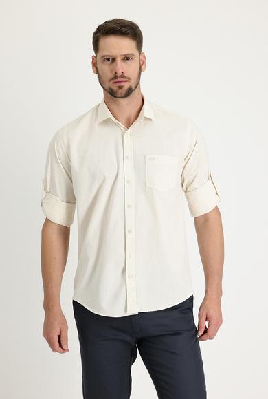 Erkek Giyim - AÇIK BEJ XXL Beden Uzun Kol Relax Fit Desenli Pamuklu Gömlek