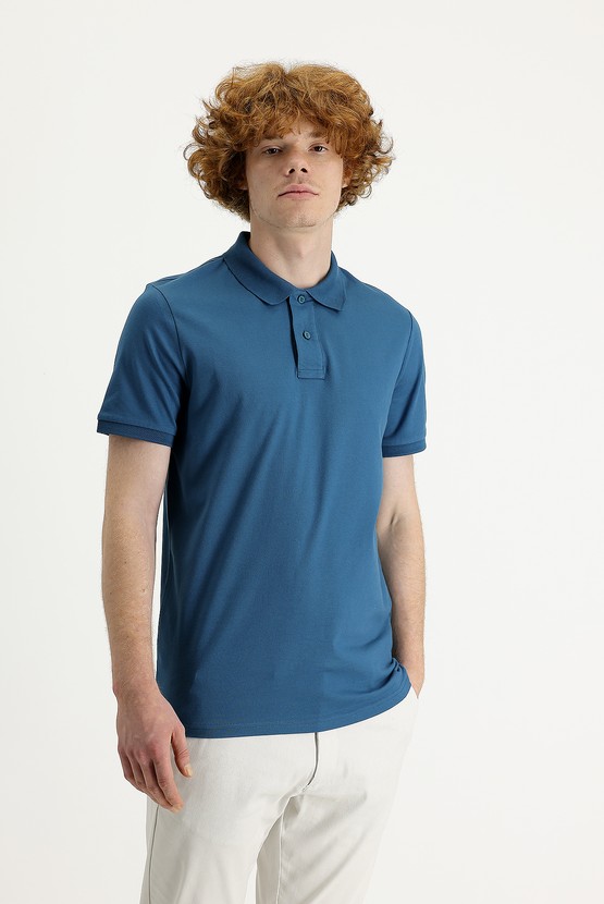 Erkek Giyim - Polo Yaka Slim Fit Baskılı Tişört