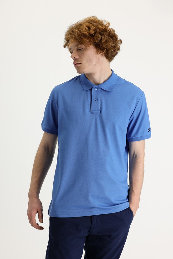 Erkek Giyim - Polo Yaka Slim Fit Baskılı Tişört