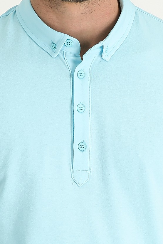 Erkek Giyim - Yarım İtalyan Yaka Regular Fit Süprem Tişört