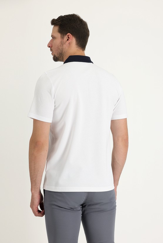 Erkek Giyim - Polo Yaka Regular Fit Fermuarlı Nakışlı Tişört
