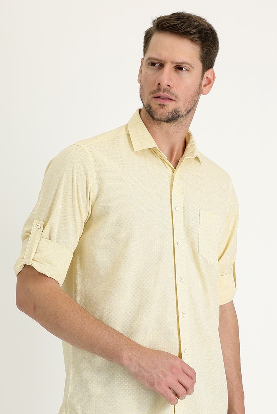 Erkek Giyim - Uzun Kol Relax Fit Rahat Kesim Desenli Pamuklu Gömlek