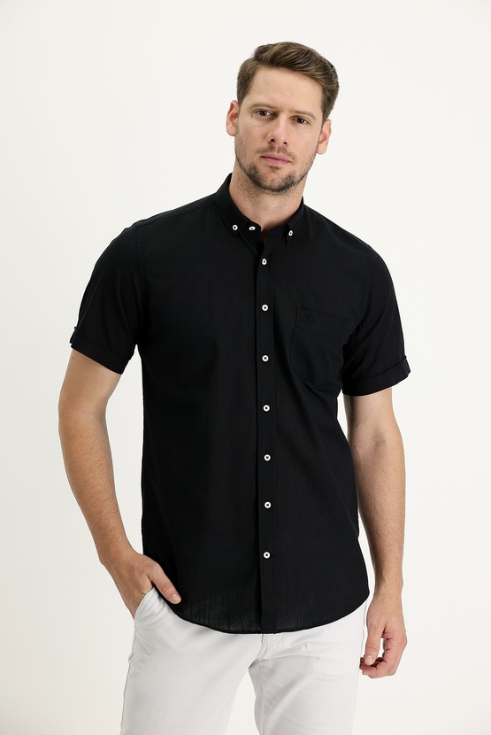 Erkek Giyim - Kısa Kol Regular Fit Pamuk Gömlek