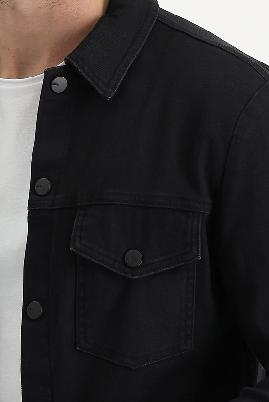 Erkek Giyim - Slim Fit Denim Kot Pamuklu Ceket
