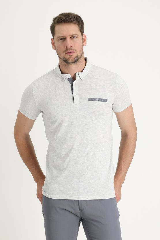 Erkek Giyim - Polo Yaka Slim Fit Dar Kesim Pamuklu Tişört