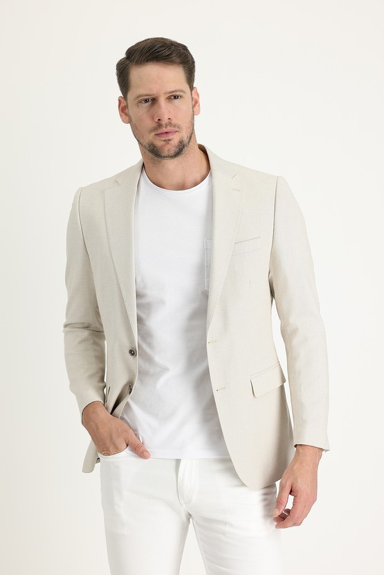 Erkek Giyim - Klasik Desenli Keten Ceket