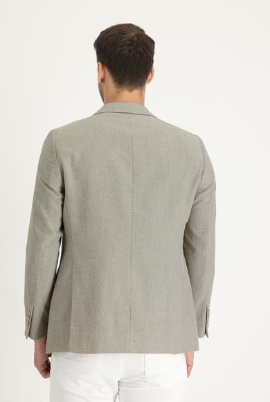 Erkek Giyim - KOYU BEJ 48 Beden Regular Fit Desenli Keten Ceket