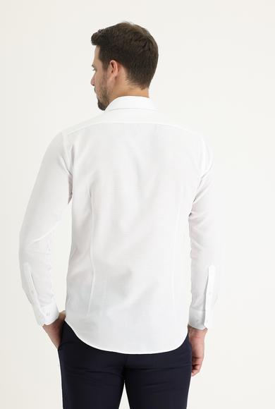 Erkek Giyim - BEYAZ S Beden Uzun Kol Slim Fit Klasik Desenli Pamuklu Gömlek