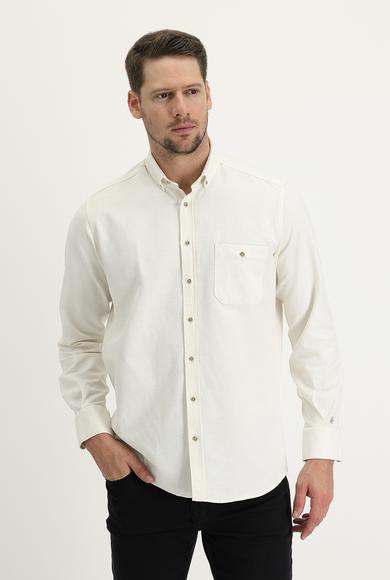 Erkek Giyim - EKRU XL Beden Eco-Line Uzun Kol Regular Fit Pamuklu Gömlek