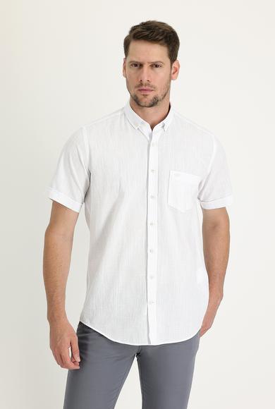 Erkek Giyim - BEYAZ M Beden Kısa Kol Regular Fit Pamuk Gömlek