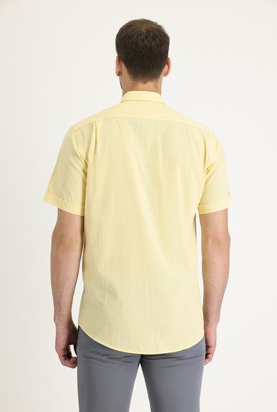 Erkek Giyim - AÇIK SARI XL Beden Kısa Kol Regular Fit Pamuk Gömlek