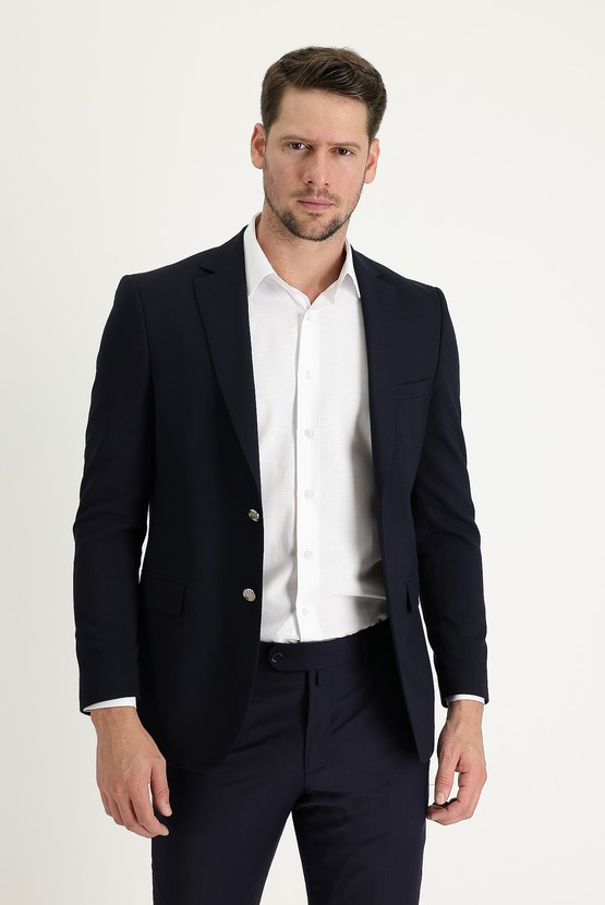 Erkek Giyim - Slim Fit Dar Kesim Yünlü Blazer Ceket