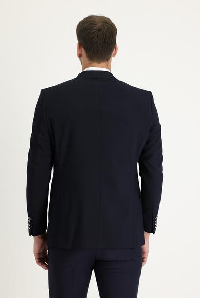 Erkek Giyim - KOYU LACİVERT 56 Beden Slim Fit Yünlü Blazer Ceket