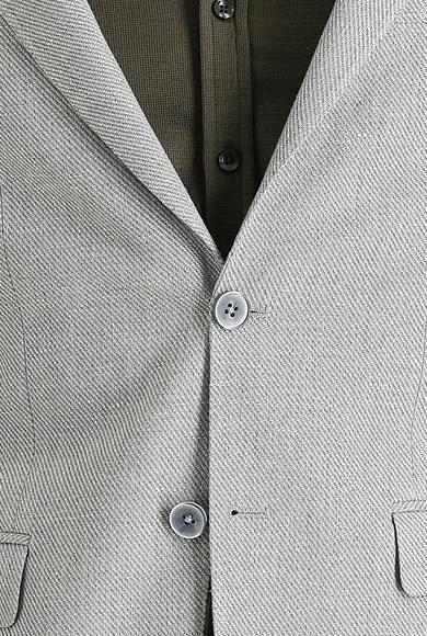 Erkek Giyim - ORTA GRİ 56 Beden Klasik Desenli Keten Ceket