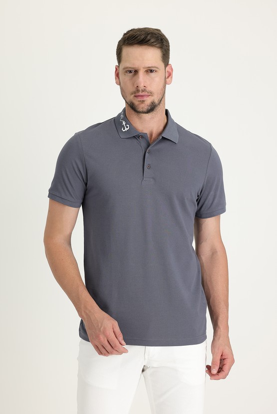 Erkek Giyim - Polo Yaka Desenli Pamuk Tişört
