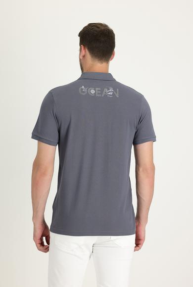 Erkek Giyim - ORTA GRİ 3X Beden Polo Yaka Desenli Pamuk Tişört