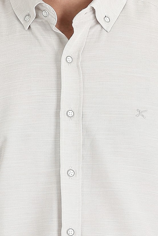 Erkek Giyim - Uzun Kol Relax Fit Rahat Kesim Keten Görünümlü Gömlek