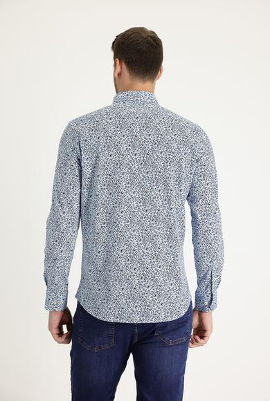 Erkek Giyim - AÇIK MAVİ XS Beden Uzun Kol Slim Fit Baskılı Pamuk Gömlek