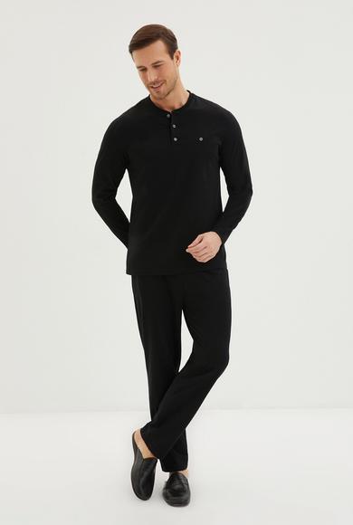 Erkek Giyim - SİYAH XXL Beden 3'lü Penye Roblu Patlı Pamuk Pijama Takımı