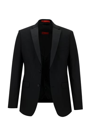 Erkek Giyim - Siyah 50 Beden Slim Fit Mono Yaka Smokin & Damatlık