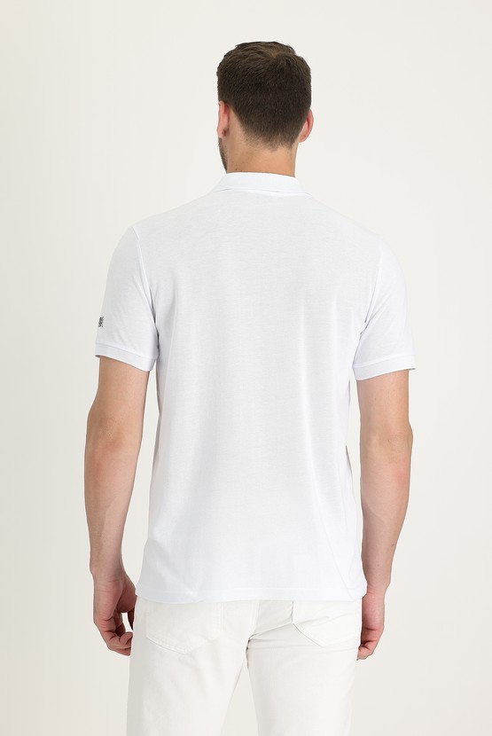 Erkek Giyim - Polo Yaka Slim Fit Fermuarlı Baskılı Pamuk Tişört