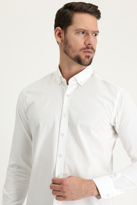 Erkek Giyim - Uzun Kol Slim Fit Oxford Pamuk Gömlek