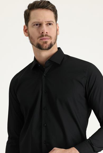 Erkek Giyim - SİYAH L Beden Uzun Kol Slim Fit Dar Kesim Pamuklu Gömlek