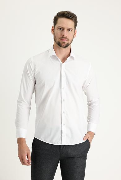 Erkek Giyim - BEYAZ M Beden Uzun Kol Slim Fit Klasik Pamuklu Gömlek