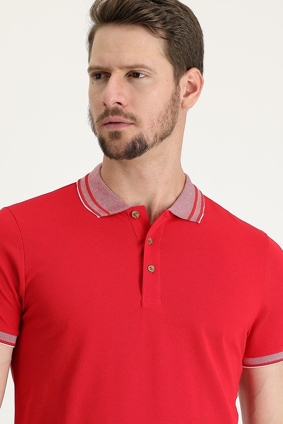 Erkek Giyim - Polo Yaka Slim Fit Pamuk Tişört