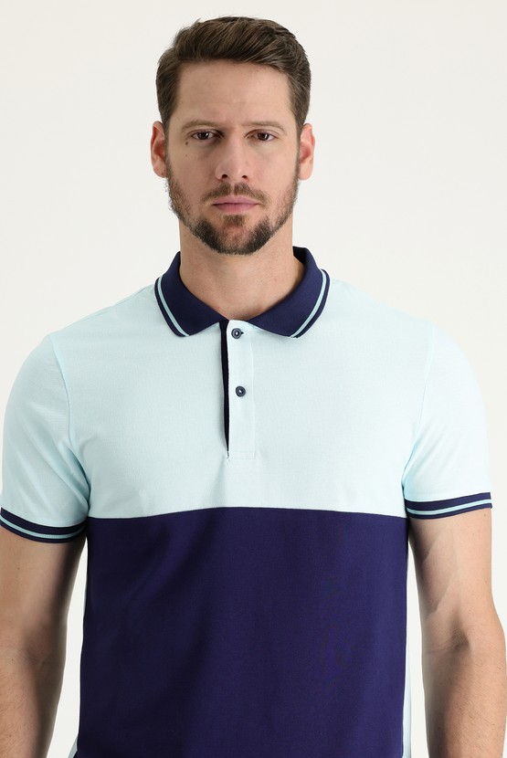 Erkek Giyim - Polo Yaka Slim Fit Desenli Pamuk Tişört