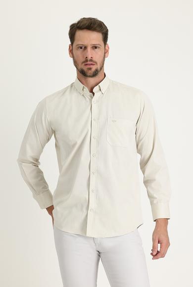 Erkek Giyim - AÇIK BEJ 5X Beden Uzun Kol Regular Fit Pamuklu Gömlek