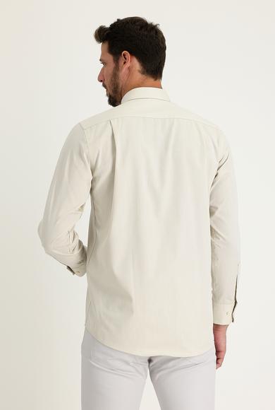 Erkek Giyim - AÇIK BEJ 5X Beden Uzun Kol Regular Fit Pamuklu Gömlek
