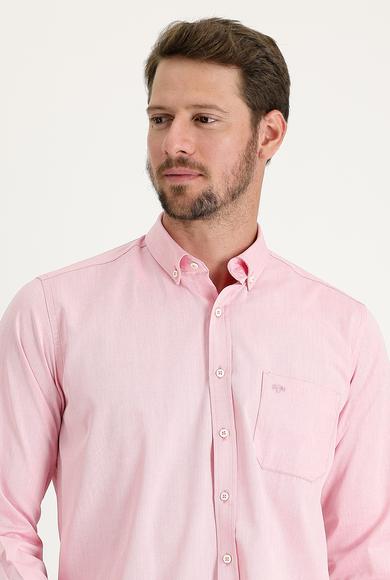 Erkek Giyim - AÇIK KIRMIZI 5X Beden Uzun Kol Regular Fit Pamuklu Gömlek