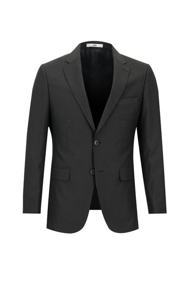 Erkek Giyim - SİYAH 50 Beden Slim Fit Klasik Çizgili Takım Elbise