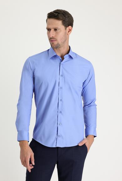 Erkek Giyim - AQUA MAVİSİ XL Beden Uzun Kol Slim Fit Dar Kesim Klasik Pamuklu Gömlek