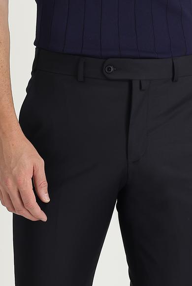Erkek Giyim - SİYAH LACİVERT 56 Beden Slim Fit Yünlü Klasik Pantolon