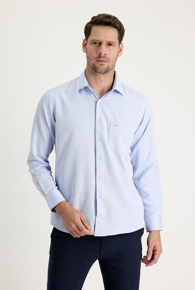 Erkek Giyim - AÇIK MAVİ XL Beden Uzun Kol Klasik Desenli Pamuklu Gömlek