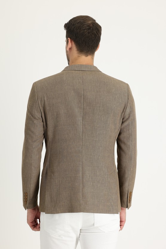 Erkek Giyim - Super Slim Fit Ekstra Dar Kesim Klasik Desenli Keten Ceket