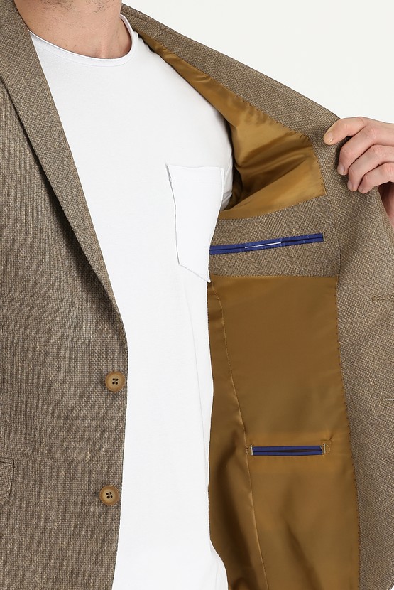 Erkek Giyim - Super Slim Fit Ekstra Dar Kesim Klasik Desenli Keten Ceket