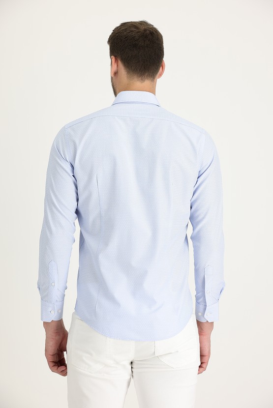 Erkek Giyim - Uzun Kol Slim Fit Desenli Oxford Pamuklu Gömlek