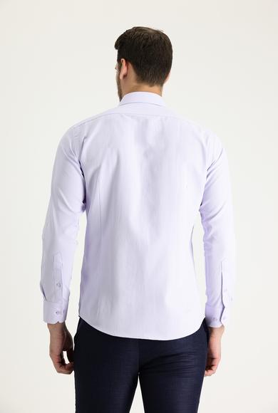 Erkek Giyim - LİLA XL Beden Uzun Kol Slim Fit Klasik Desenli Pamuklu Gömlek
