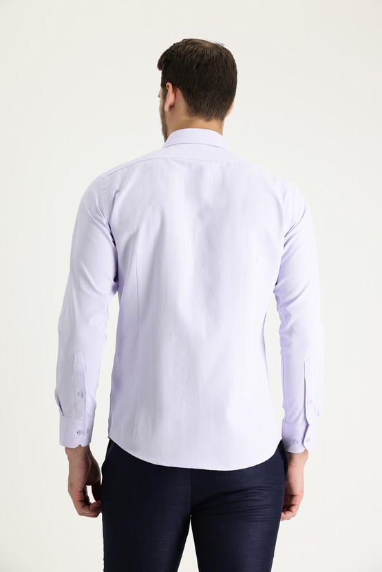 Erkek Giyim - Uzun Kol Slim Fit Dar Kesim Klasik Desenli Pamuklu Gömlek