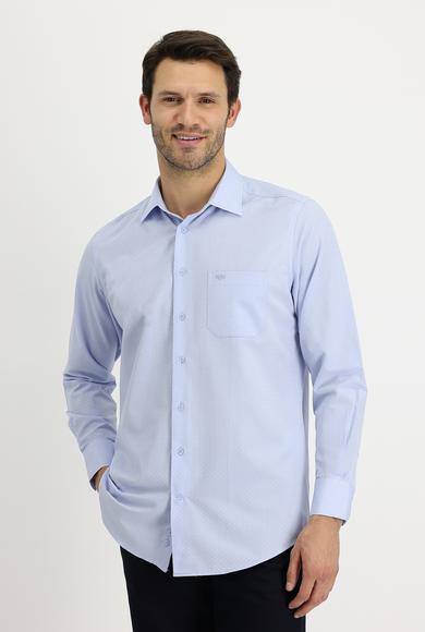 Erkek Giyim - AÇIK MAVİ M Beden Uzun Kol Klasik Desenli Gömlek