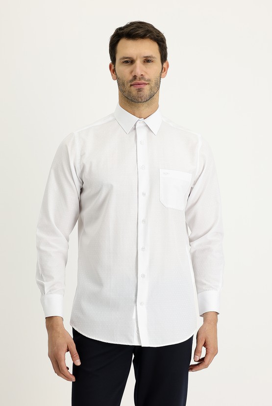 Erkek Giyim - Uzun Kol Desenli Klasik Pamuklu Gömlek