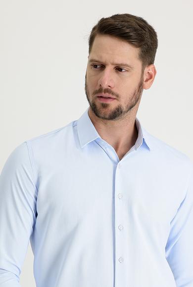 Erkek Giyim - UÇUK MAVİ M Beden Uzun Kol Slim Fit Dar Kesim Klasik Desenli Pamuklu Gömlek